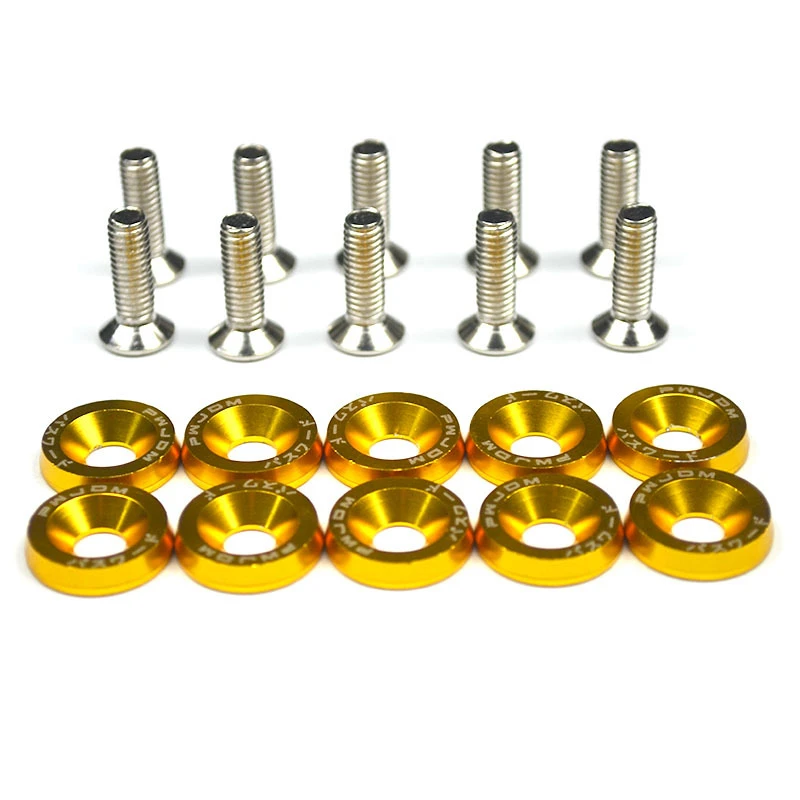 10pcs Car Modified Hex Fasteners Fender Washer Bumper Engine Concave Screws Aluminum JDM Fender Washers and M6 Bolt for Honda