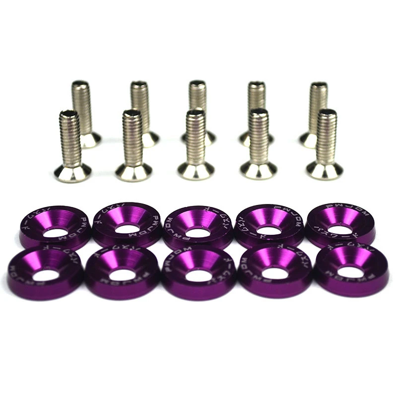 10pcs Car Modified Hex Fasteners Fender Washer Bumper Engine Concave Screws Aluminum JDM Fender Washers and M6 Bolt for Honda