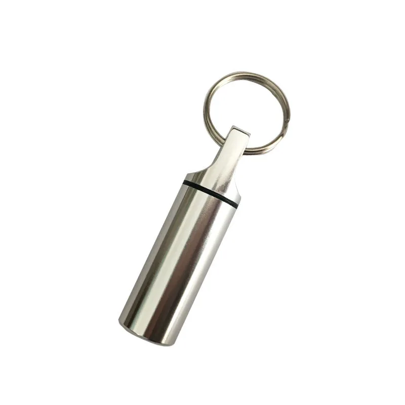 Aluminum Waterproof Pill Box Cases with Sealed Storage, Flat Head, Round Alloy Cartridge and Keychain for Vitamin Fish Oils