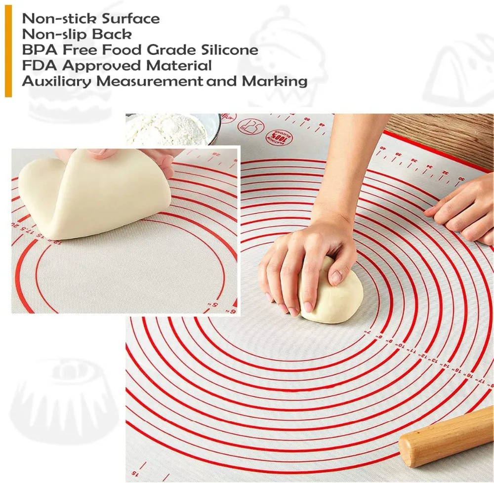 BUYYES 1PCS Silicone Baking Mat Kneading Pad Dough Mat Pizza Cake Dough Maker Kitchen Cooking Grill Non-Stick Gadgets Bakeware