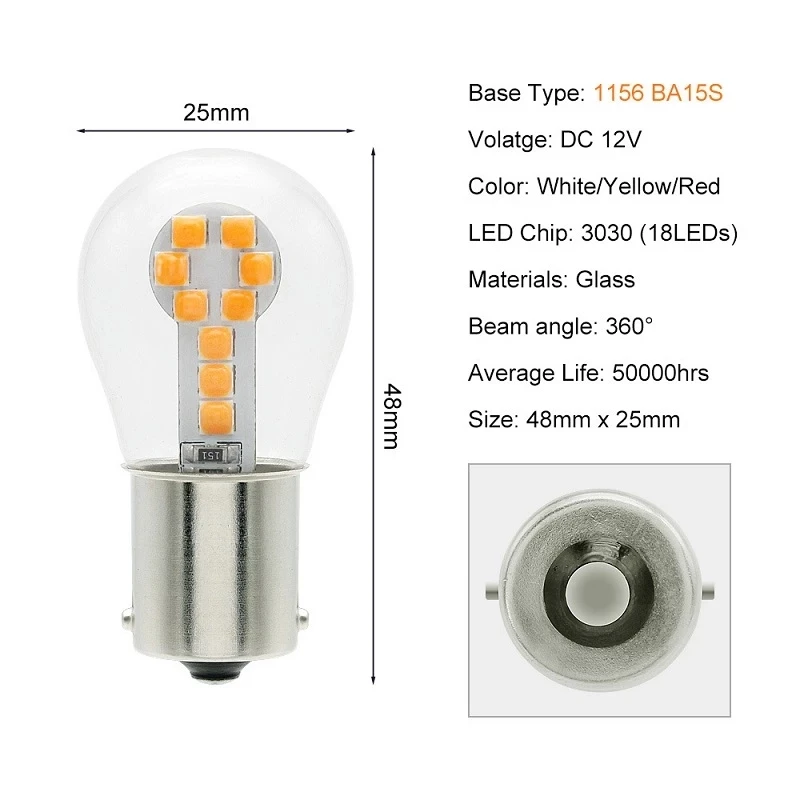 1pcs BA15S P21W 1156 Led Bulb 1157 BAY15D P21/5W R5W R10W Car Brake Lights 18SMD 3030 Chips DRL Turn Signal Lamp Super Bright