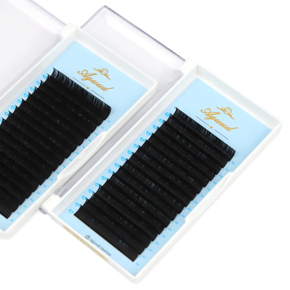 AGUUD 16 Rows Long 16-20mm Eyelashes Extensions Individual Matte Black Cashmere Silk Eyelashes Faux Mink Russian Volume Lashes