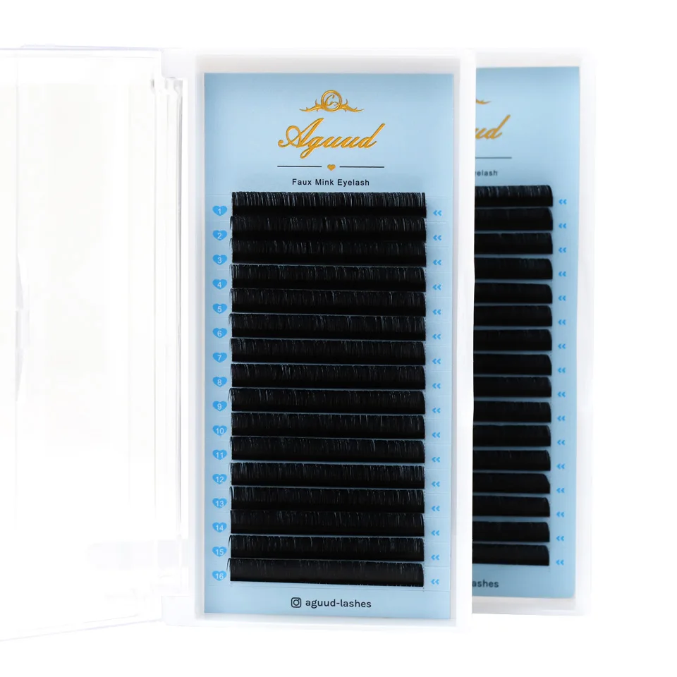 AGUUD 16 Rows Long 16-20mm Eyelashes Extensions Individual Matte Black Cashmere Silk Eyelashes Faux Mink Russian Volume Lashes