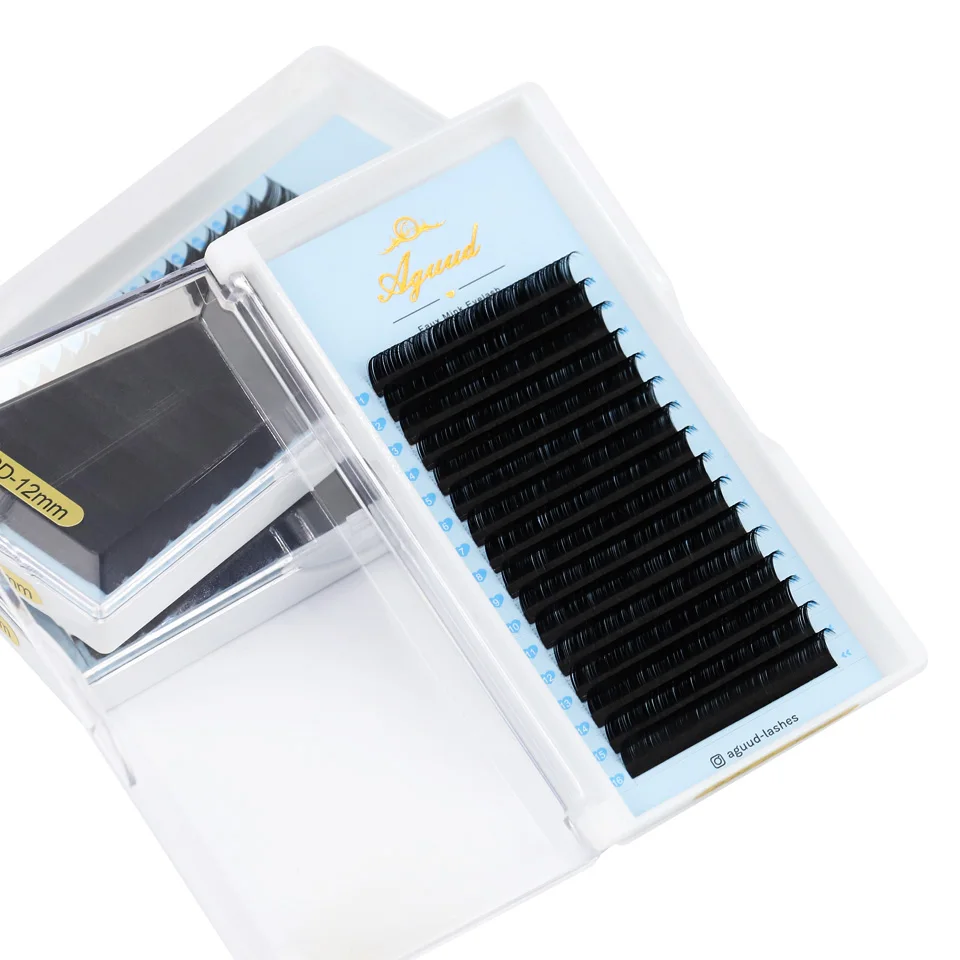 AGUUD 16 Rows Long 16-20mm Eyelashes Extensions Individual Matte Black Cashmere Silk Eyelashes Faux Mink Russian Volume Lashes