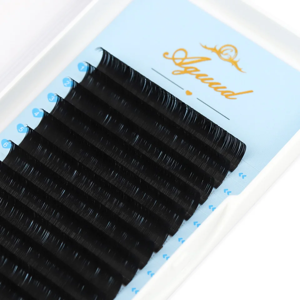 AGUUD 16 Rows Long 16-20mm Eyelashes Extensions Individual Matte Black Cashmere Silk Eyelashes Faux Mink Russian Volume Lashes