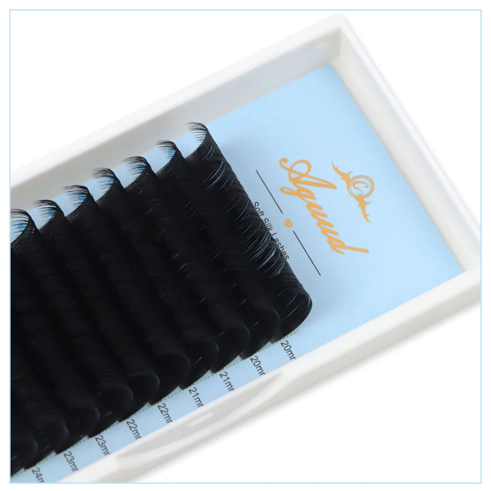 AGUUD 16 Rows Long 16-20mm Eyelashes Extensions Individual Matte Black Cashmere Silk Eyelashes Faux Mink Russian Volume Lashes