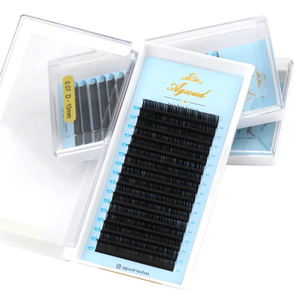 AGUUD 16 Rows Long 16-20mm Eyelashes Extensions Individual Matte Black Cashmere Silk Eyelashes Faux Mink Russian Volume Lashes