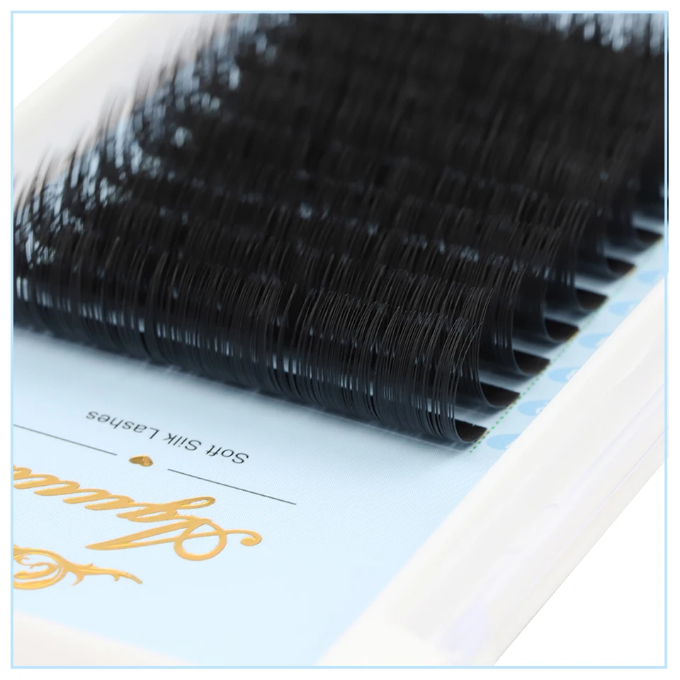 AGUUD 16 Rows Long 16-20mm Eyelashes Extensions Individual Matte Black Cashmere Silk Eyelashes Faux Mink Russian Volume Lashes