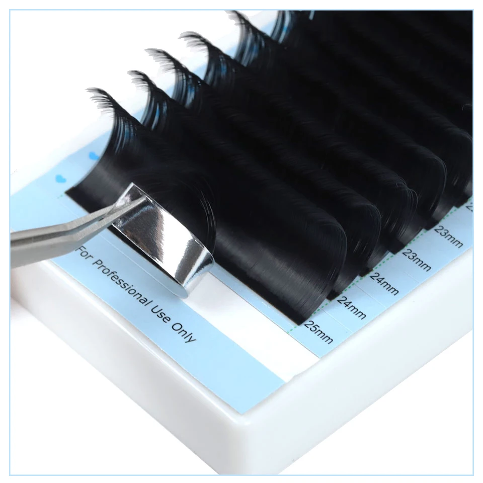 AGUUD 16 Rows Long 16-20mm Eyelashes Extensions Individual Matte Black Cashmere Silk Eyelashes Faux Mink Russian Volume Lashes