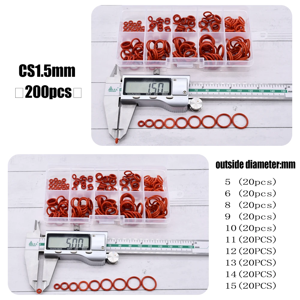 CS 1/1.5/2.0/2.4/3.1 Silicone O Ring Sealing Washer Red VMQ O-ring Plumbing Gaskets Oil Resistant High Temperature Oring Kit