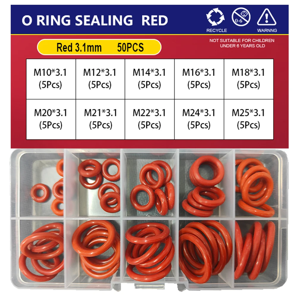 CS 1/1.5/2.0/2.4/3.1 Silicone O Ring Sealing Washer Red VMQ O-ring Plumbing Gaskets Oil Resistant High Temperature Oring Kit
