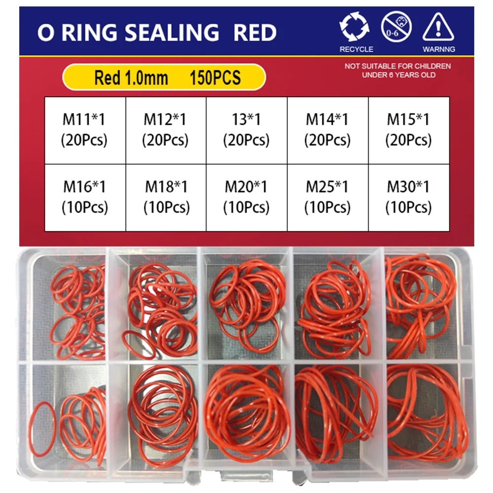 CS 1/1.5/2.0/2.4/3.1 Silicone O Ring Sealing Washer Red VMQ O-ring Plumbing Gaskets Oil Resistant High Temperature Oring Kit
