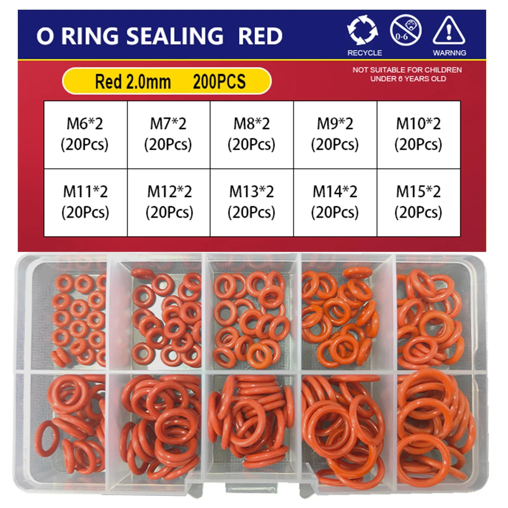CS 1/1.5/2.0/2.4/3.1 Silicone O Ring Sealing Washer Red VMQ O-ring Plumbing Gaskets Oil Resistant High Temperature Oring Kit