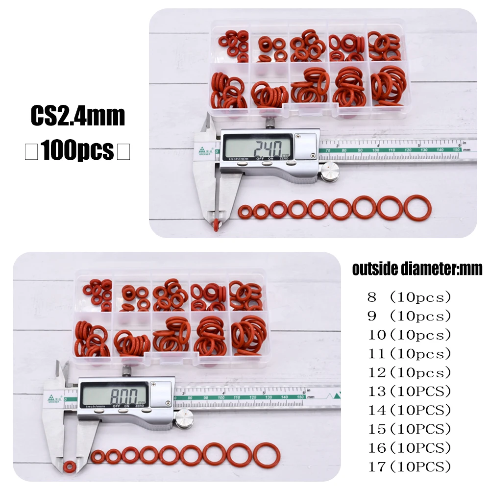 CS 1/1.5/2.0/2.4/3.1 Silicone O Ring Sealing Washer Red VMQ O-ring Plumbing Gaskets Oil Resistant High Temperature Oring Kit