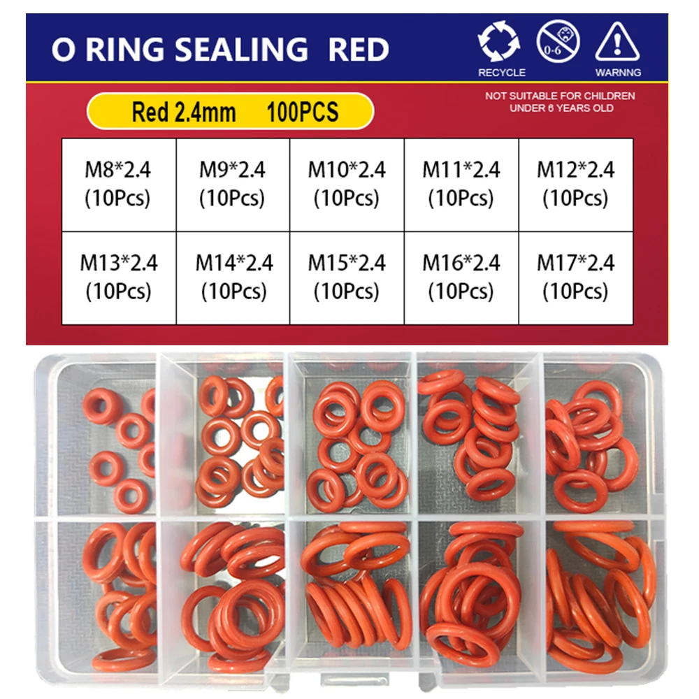 CS 1/1.5/2.0/2.4/3.1 Silicone O Ring Sealing Washer Red VMQ O-ring Plumbing Gaskets Oil Resistant High Temperature Oring Kit