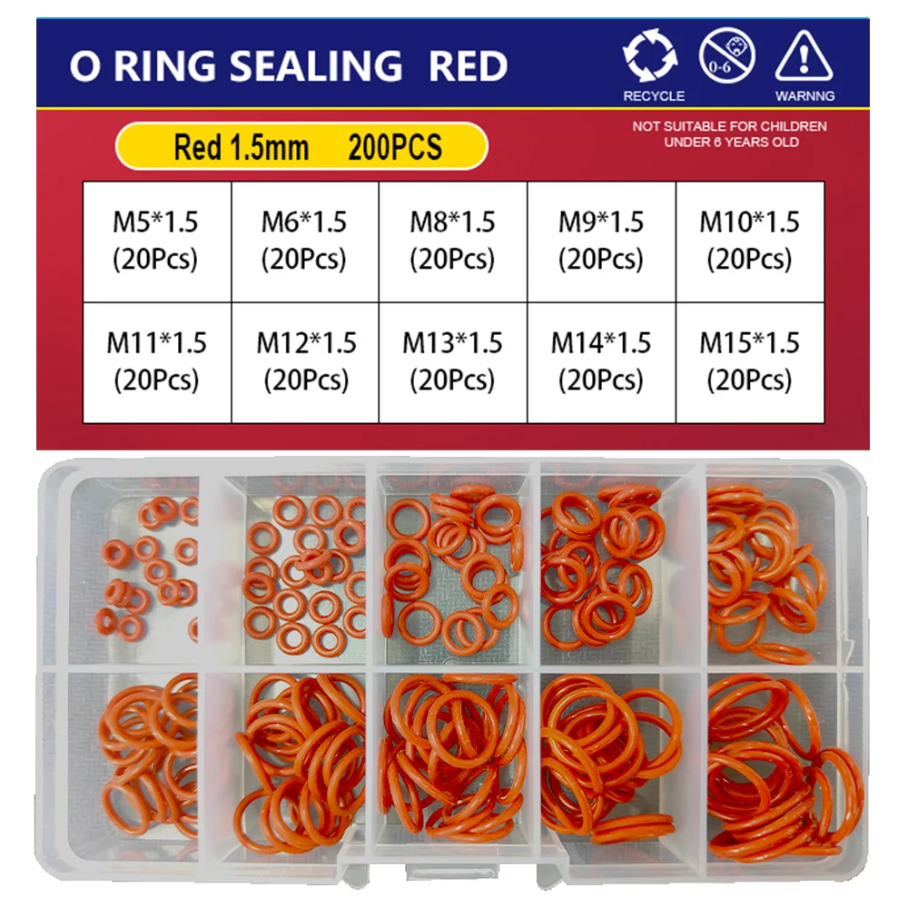 CS 1/1.5/2.0/2.4/3.1 Silicone O Ring Sealing Washer Red VMQ O-ring Plumbing Gaskets Oil Resistant High Temperature Oring Kit