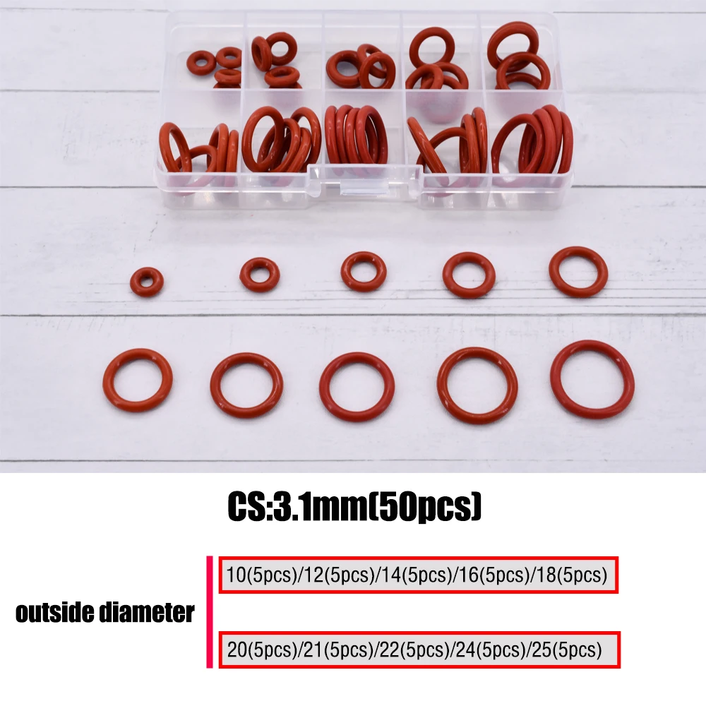 CS 1/1.5/2.0/2.4/3.1 Silicone O Ring Sealing Washer Red VMQ O-ring Plumbing Gaskets Oil Resistant High Temperature Oring Kit
