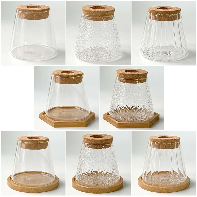 2/1 Pcs Hydroponic Plants Glass Flower Pots Home Decoration Transparent Small Vase Plant Pots With Base Tray Garden Accessories