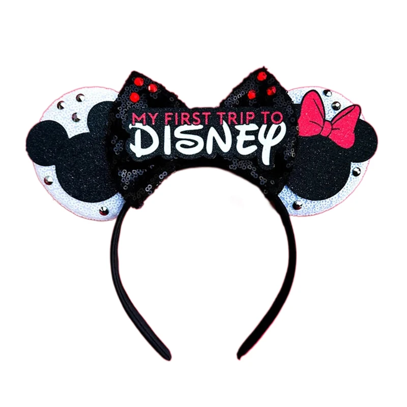 2025 New Style Mickey Minnie Ear Headband Sequin Bows Girl Adult Kids Halloween Party Cosplay Hair Accessories Princess Hairband