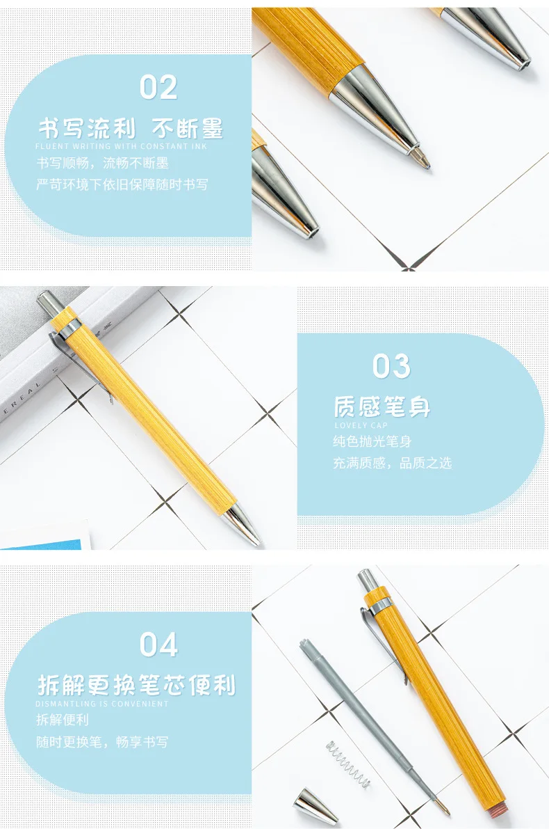 100Pcs Bamboo Wood Ballpoint Pen 1.0mm Bullet Tip Business Signature Ball Pen Office School Wrting Stationery HOT