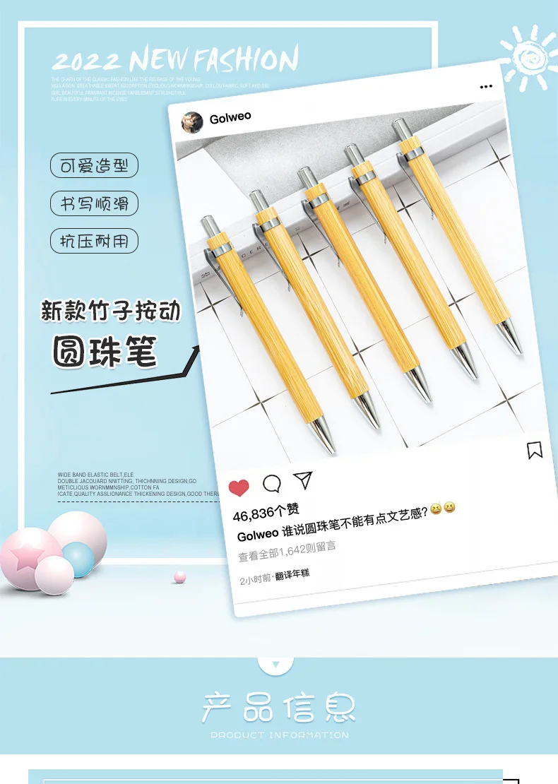 100Pcs Bamboo Wood Ballpoint Pen 1.0mm Bullet Tip Business Signature Ball Pen Office School Wrting Stationery HOT