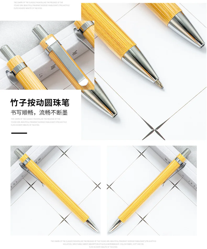 100Pcs Bamboo Wood Ballpoint Pen 1.0mm Bullet Tip Business Signature Ball Pen Office School Wrting Stationery HOT