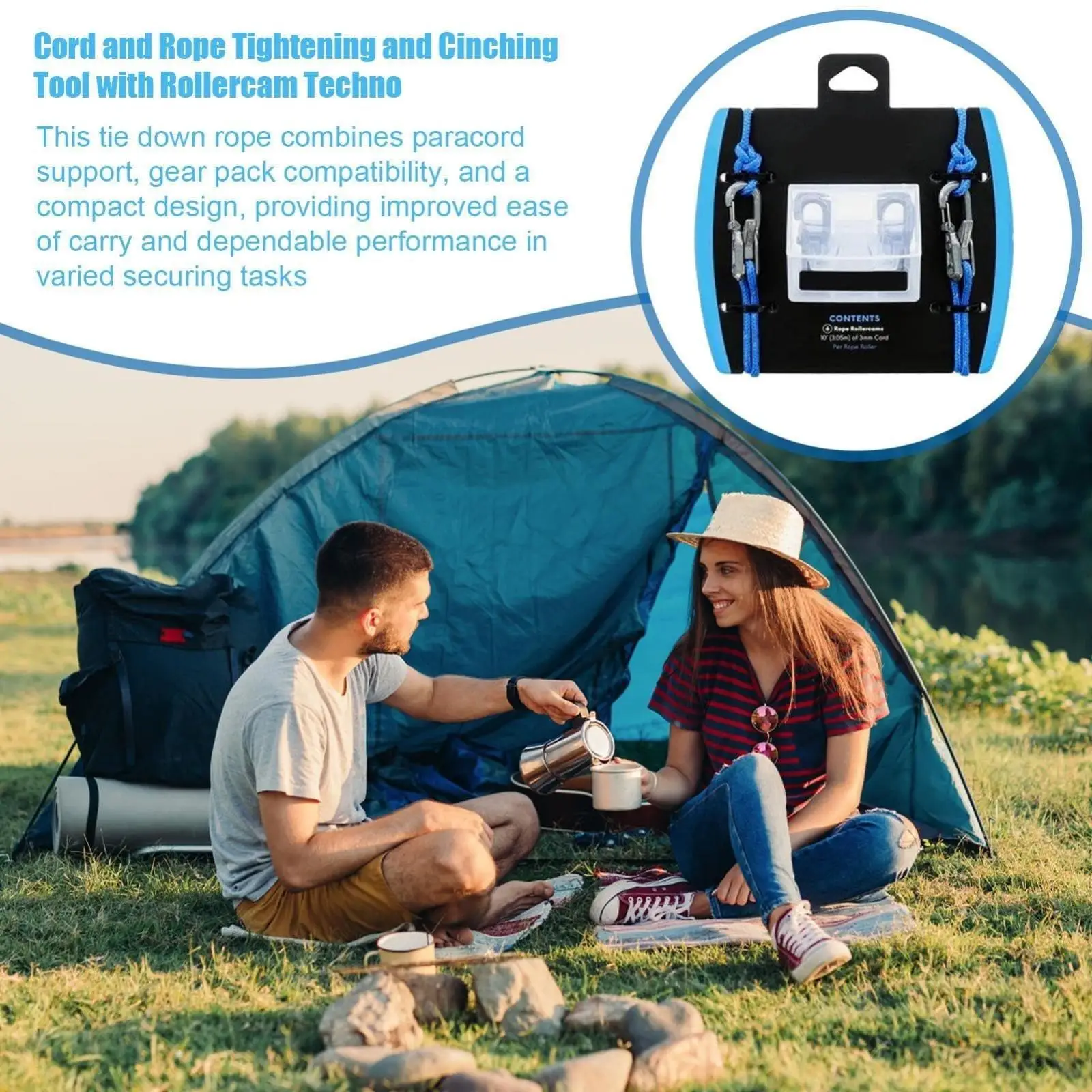 Rope Tightening Tool & Tensioner,Heavy-Duty Retractable Tie Down Rope for Camping, Tarp, Hammock,Boating & Outdoor Gear Securing
