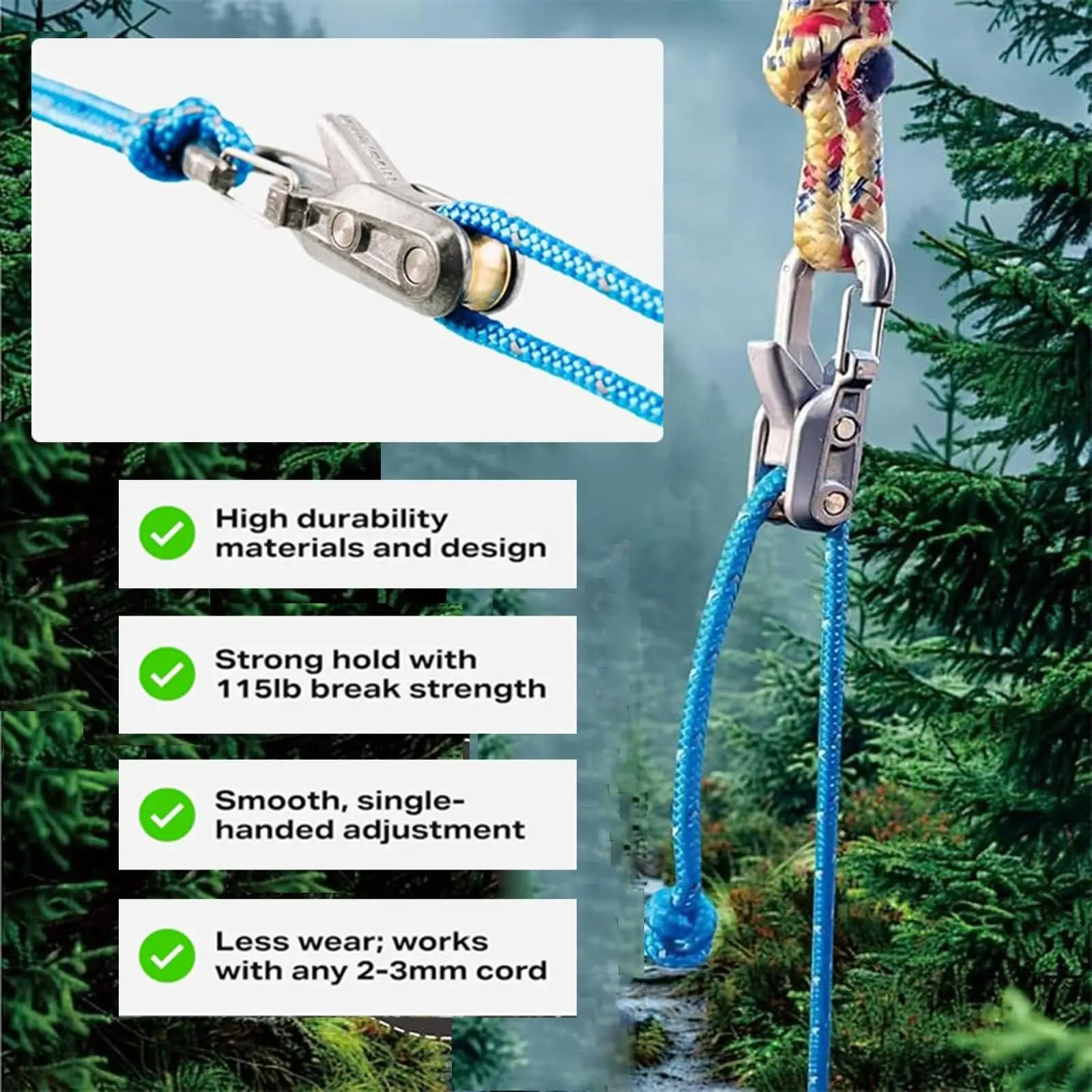 Rope Tightening Tool & Tensioner,Heavy-Duty Retractable Tie Down Rope for Camping, Tarp, Hammock,Boating & Outdoor Gear Securing