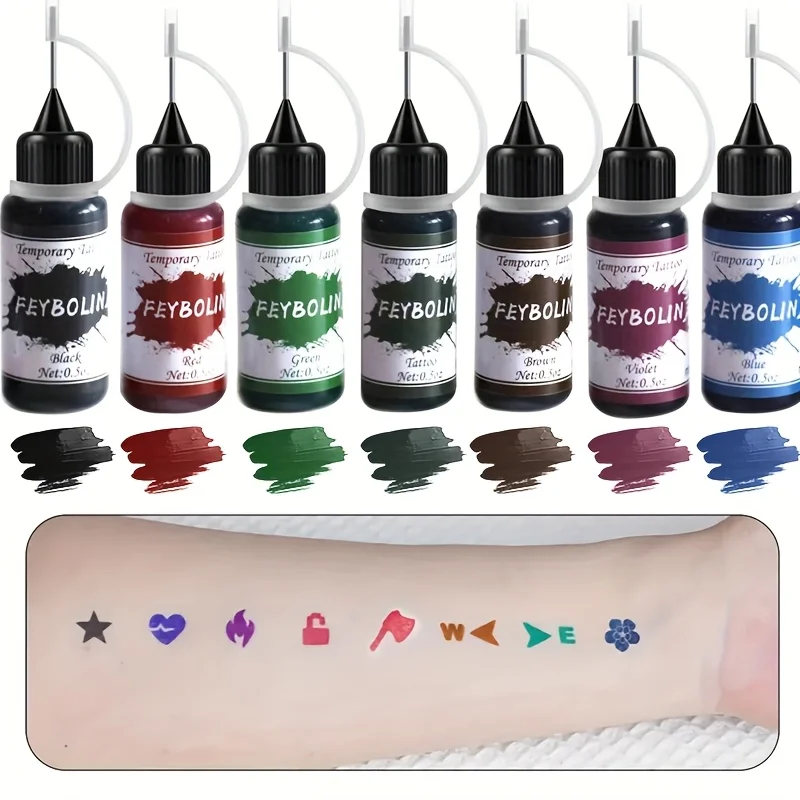Long-Lasting Temporary Tattoo Inks with 3 Tattoo Stickers Kit, Freehand Painting Gel for Makeup Trend Party Tattoos for Face Bod