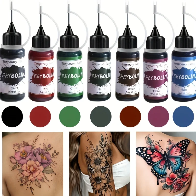 Long-Lasting Temporary Tattoo Inks with 3 Tattoo Stickers Kit, Freehand Painting Gel for Makeup Trend Party Tattoos for Face Bod