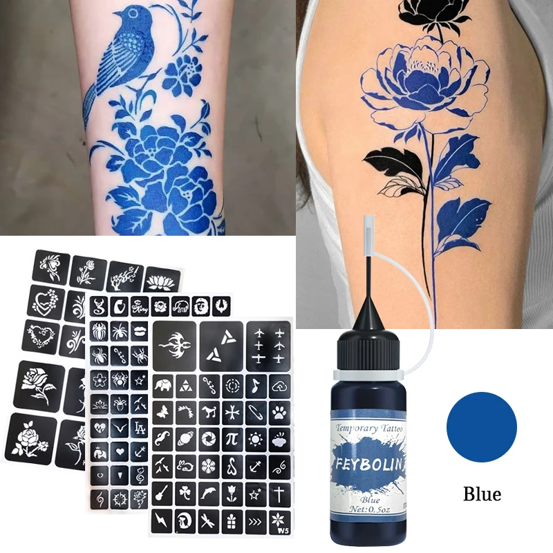 Long-Lasting Temporary Tattoo Inks with 3 Tattoo Stickers Kit, Freehand Painting Gel for Makeup Trend Party Tattoos for Face Bod