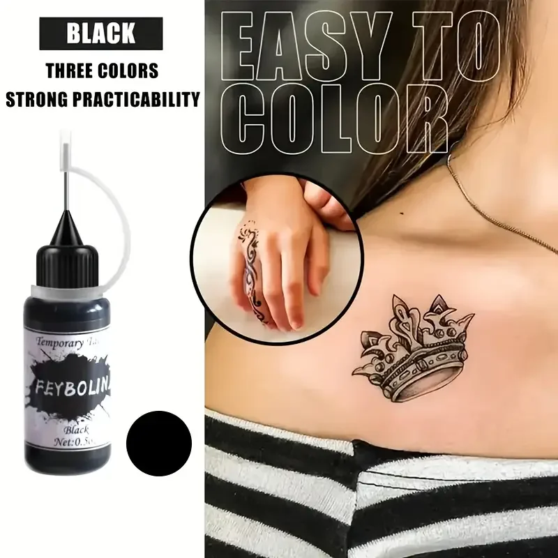 Long-Lasting Temporary Tattoo Inks with 3 Tattoo Stickers Kit, Freehand Painting Gel for Makeup Trend Party Tattoos for Face Bod