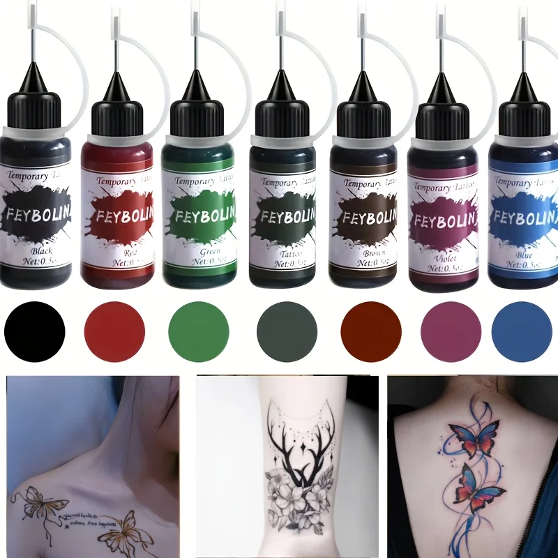 Long-Lasting Temporary Tattoo Inks with 3 Tattoo Stickers Kit, Freehand Painting Gel for Makeup Trend Party Tattoos for Face Bod