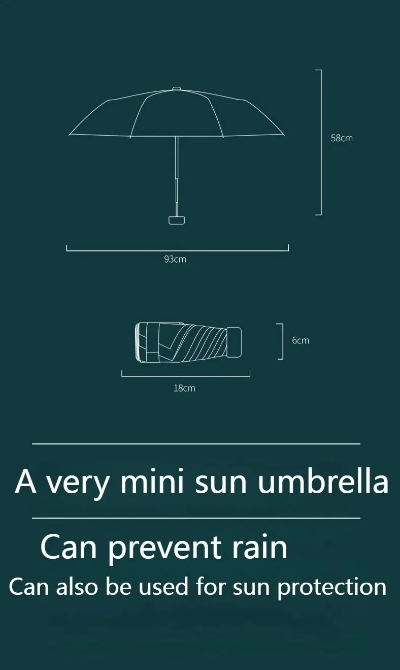 Low Price Promotion Mini Sun Umbrella Pocket Rain Umbrella Vinyl Folding UV Ultraviolet Protection Sun Shade Pocket Parasol