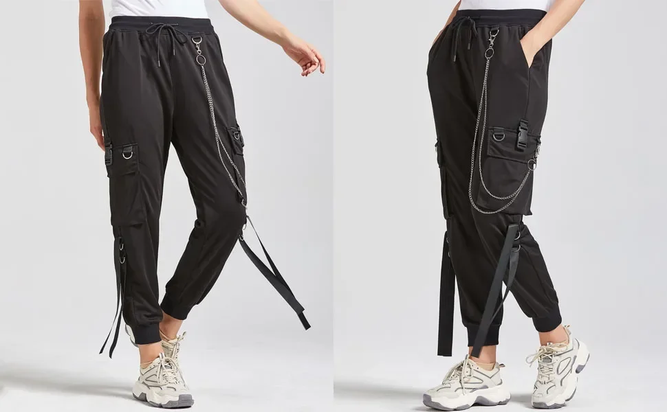 Black Casual Pants for Women in Spring Autumn Korean Style Ins Hip-Hop Student Loose High-Waisted Slim Legged Cargo Pants Trendy