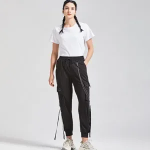 Black Casual Pants for Women in Spring Autumn Korean Style Ins Hip-Hop Student Loose High-Waisted Slim Legged Cargo Pants Trendy