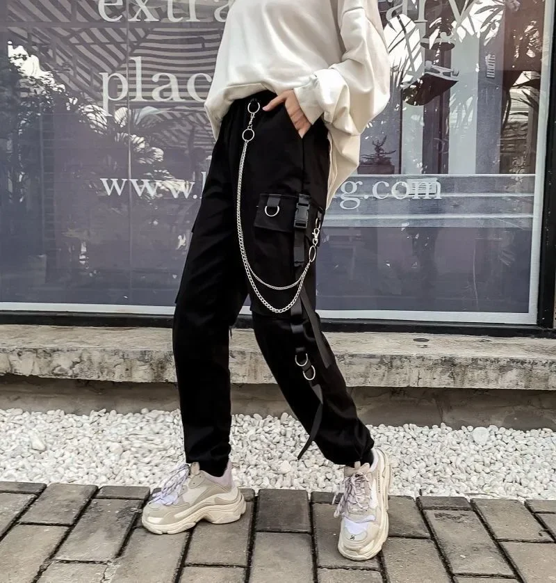 Black Casual Pants for Women in Spring Autumn Korean Style Ins Hip-Hop Student Loose High-Waisted Slim Legged Cargo Pants Trendy