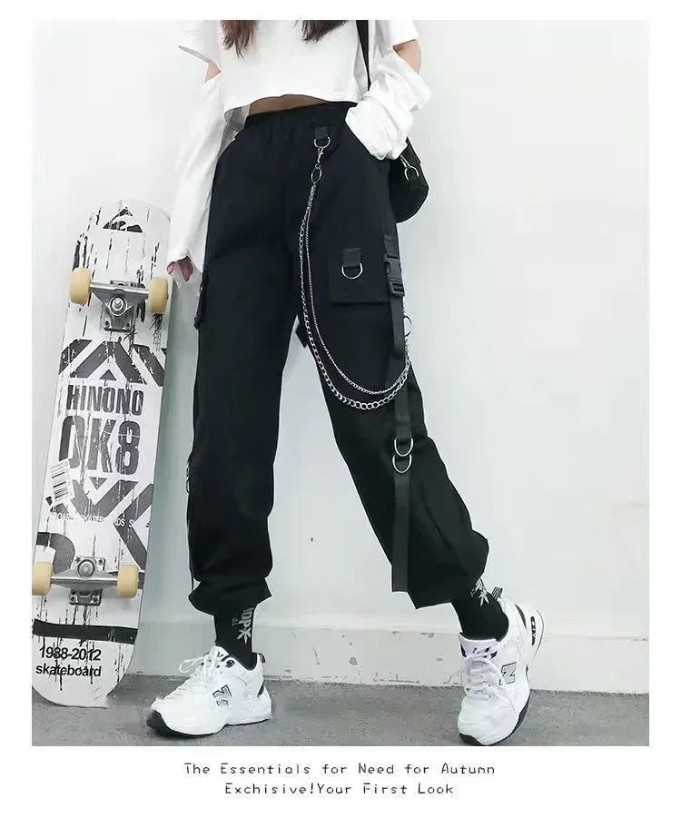 Black Casual Pants for Women in Spring Autumn Korean Style Ins Hip-Hop Student Loose High-Waisted Slim Legged Cargo Pants Trendy