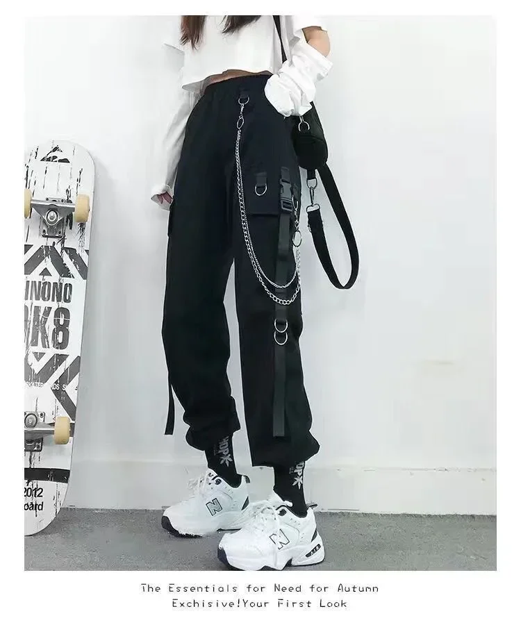 Black Casual Pants for Women in Spring Autumn Korean Style Ins Hip-Hop Student Loose High-Waisted Slim Legged Cargo Pants Trendy
