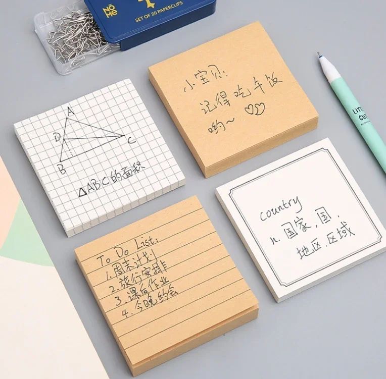 Kraft Lined Sticky Notes Self-Adhesive Stick Memo Pads Eye Protection Paper Multiple Designs Posted It Office School Supplies