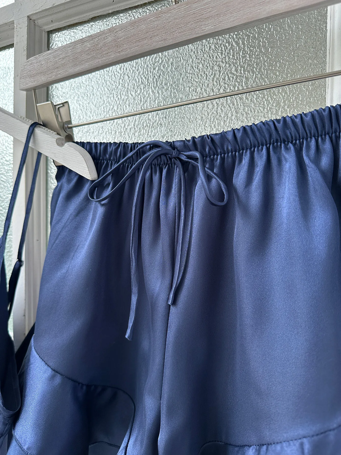 Summer Women's Satin Pajamas Loose Casual V-Neck Top With Ruffled Shorts Thin Home Wear