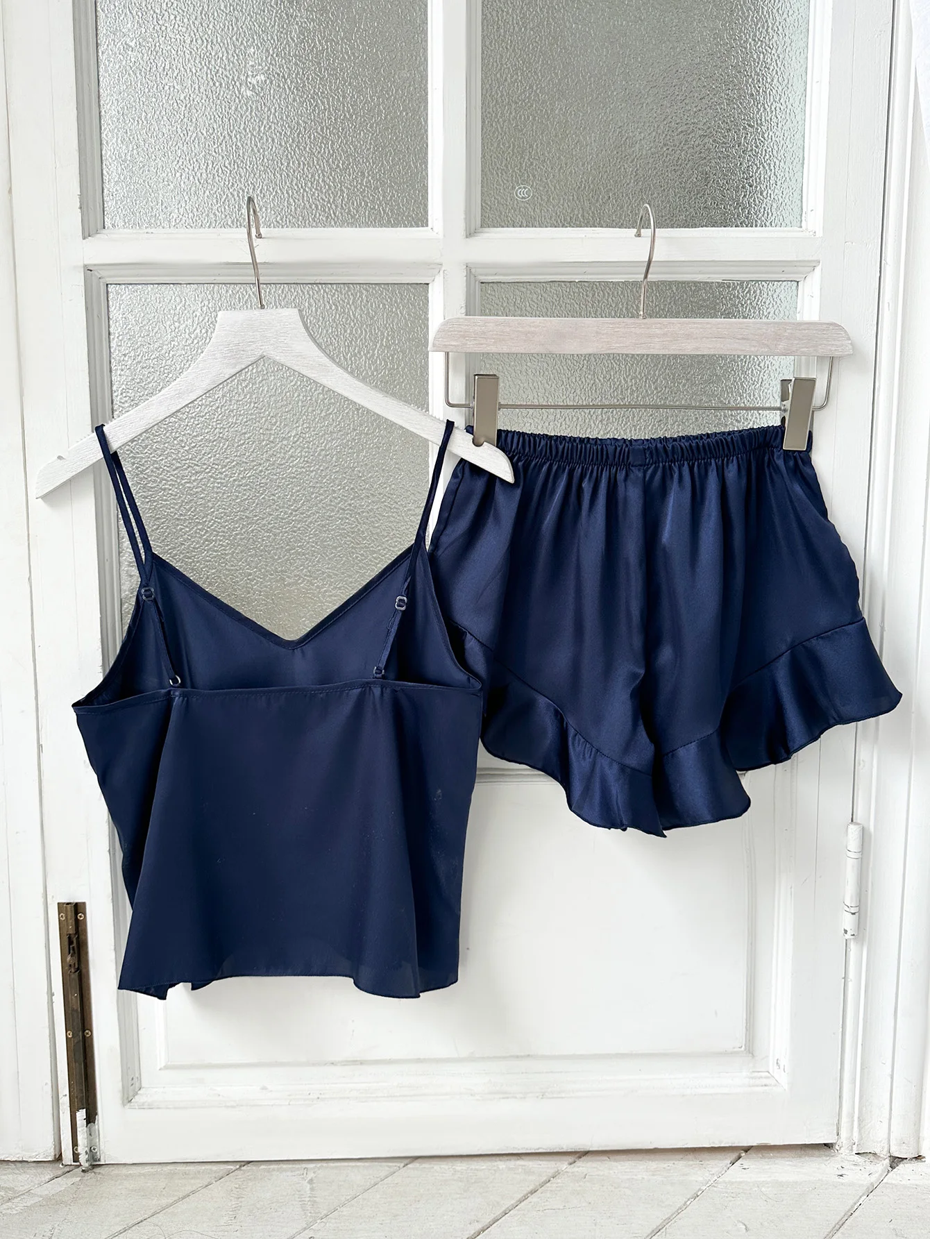 Summer Women's Satin Pajamas Loose Casual V-Neck Top With Ruffled Shorts Thin Home Wear