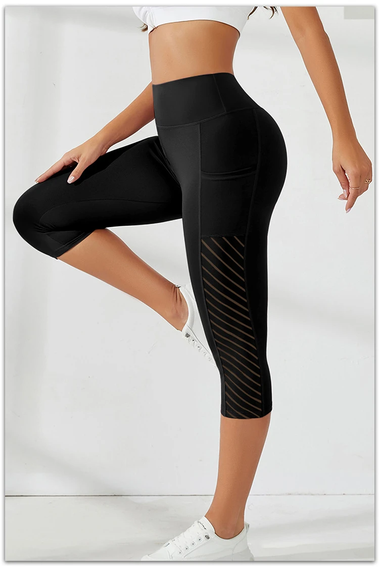 Mesh Yoga Shorts Female High Waist Pocket Sport Shorts Push Up Butt Workout Running Quick Drying and Breathable Casual Shorts