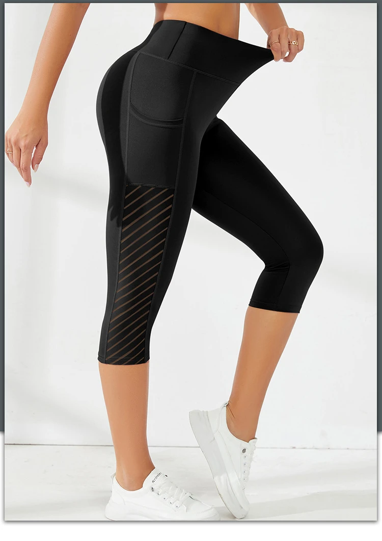 Mesh Yoga Shorts Female High Waist Pocket Sport Shorts Push Up Butt Workout Running Quick Drying and Breathable Casual Shorts