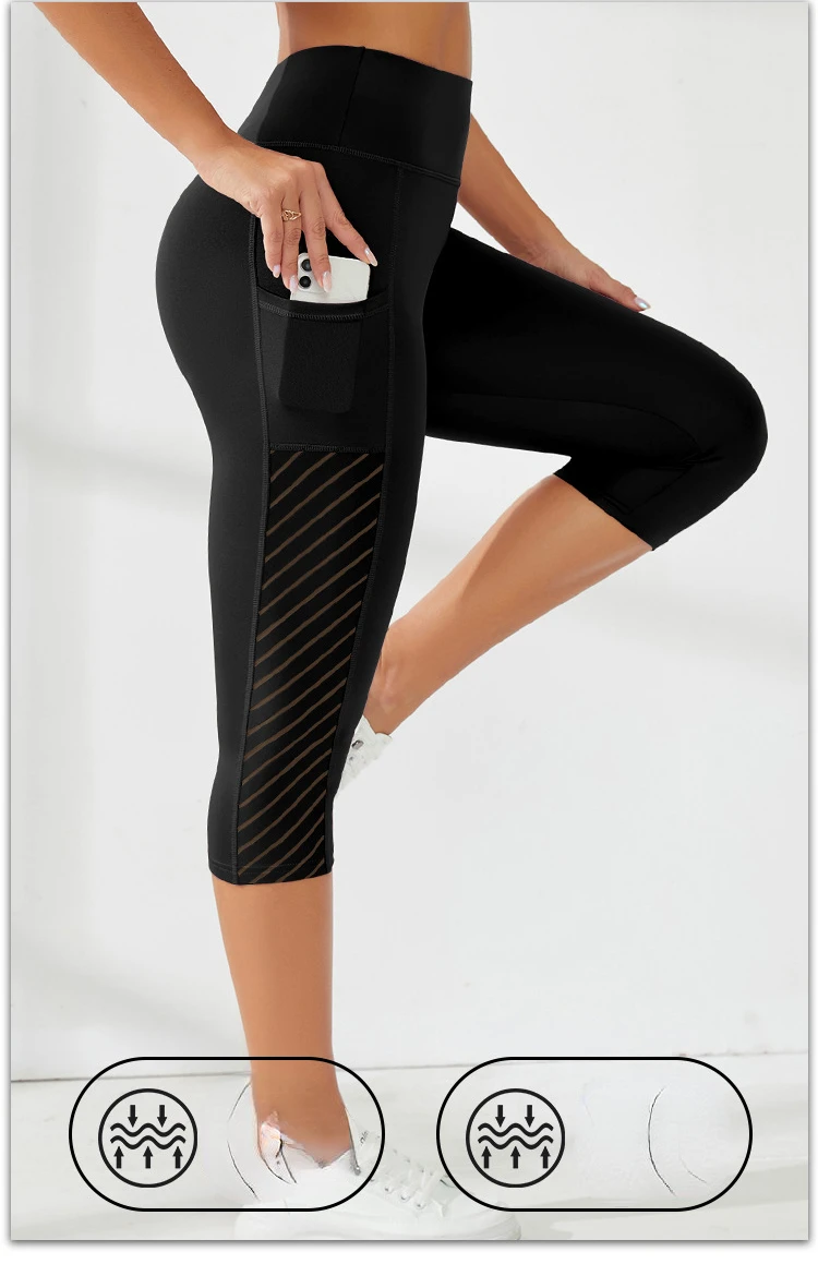 Mesh Yoga Shorts Female High Waist Pocket Sport Shorts Push Up Butt Workout Running Quick Drying and Breathable Casual Shorts