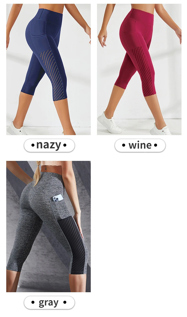 Mesh Yoga Shorts Female High Waist Pocket Sport Shorts Push Up Butt Workout Running Quick Drying and Breathable Casual Shorts