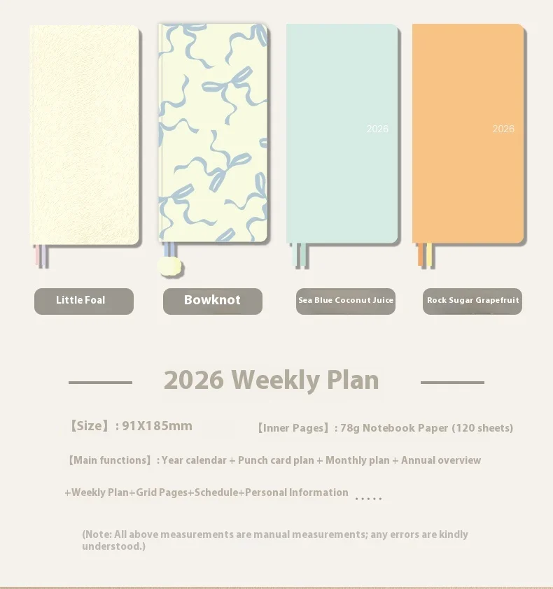 Kinbor 2026 Weekly Planner Pocket Size Notebook Week Plan Notepad Schedule Planning Book Punch Efficiency Manual Daily Writing