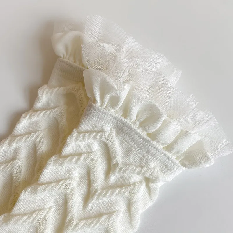 Wpmem's Summer Spring Cotton French Sweet Style JK Lace Midtube Socks Organza Fashion Wooden Ear Pile Pile Socks Pearl Stockings
