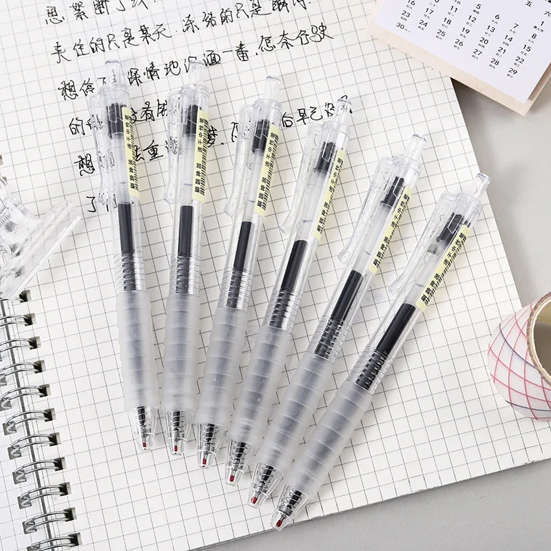 5 Pens 50 Refills Gel Ink Pen Set 0.5mm Black Ink Retractable Transparent Design Soft Grip Smooth Writing Office School Supplies