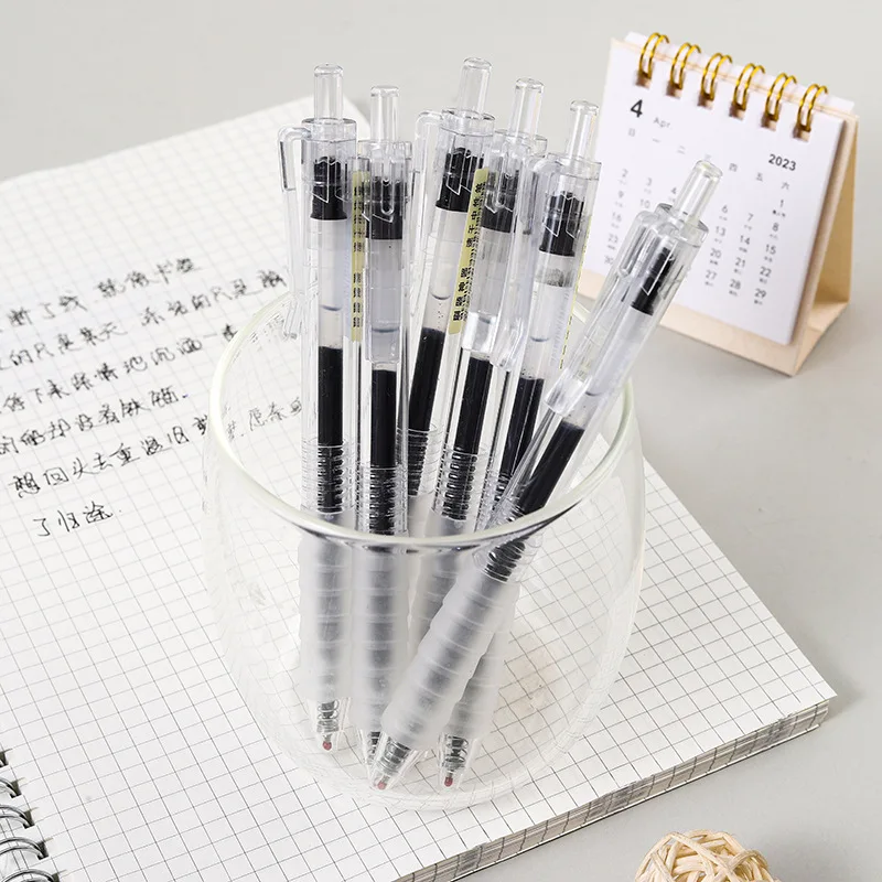 5 Pens 50 Refills Gel Ink Pen Set 0.5mm Black Ink Retractable Transparent Design Soft Grip Smooth Writing Office School Supplies
